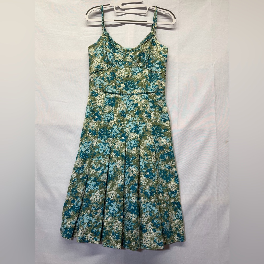 Ann Taylor Floral Maxi Dress - Teal and White Pleated cottagecore sz 0